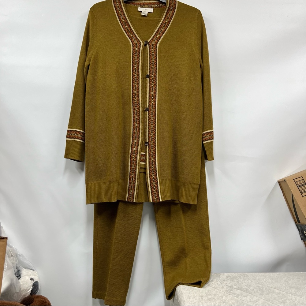 Doncaster 3 piece wool blend Knitwear Ensemble pants button up cardigan & top